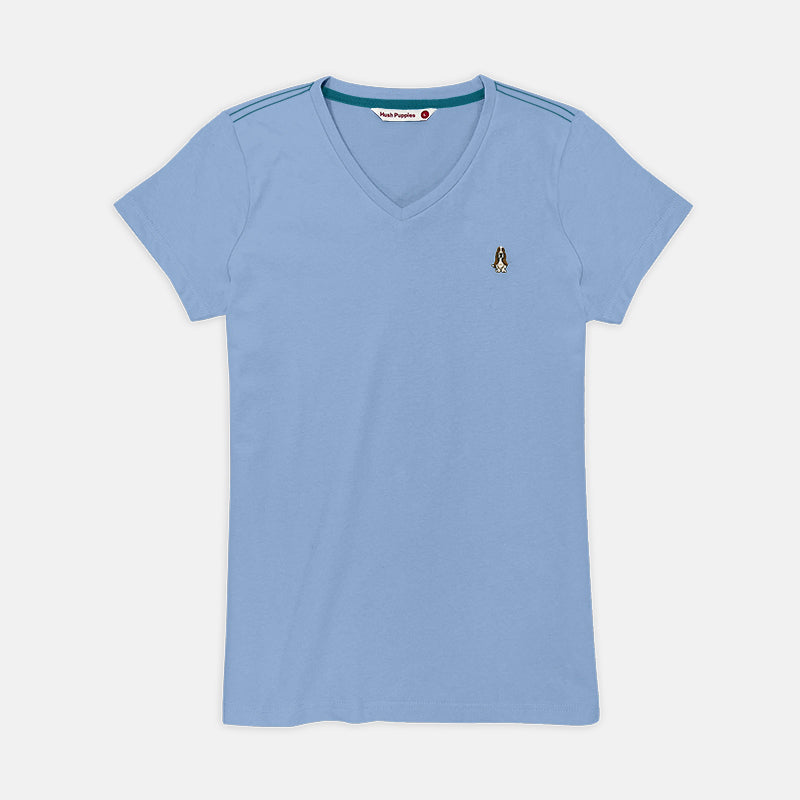 Ladies' V-Neck Basic Tee With Embroidery | Cotton Mixed | HLT308729