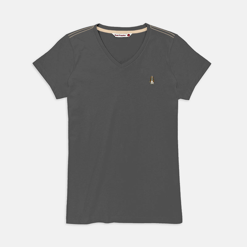 Ladies' V-Neck Basic Tee With Embroidery | Cotton Mixed | HLT308729