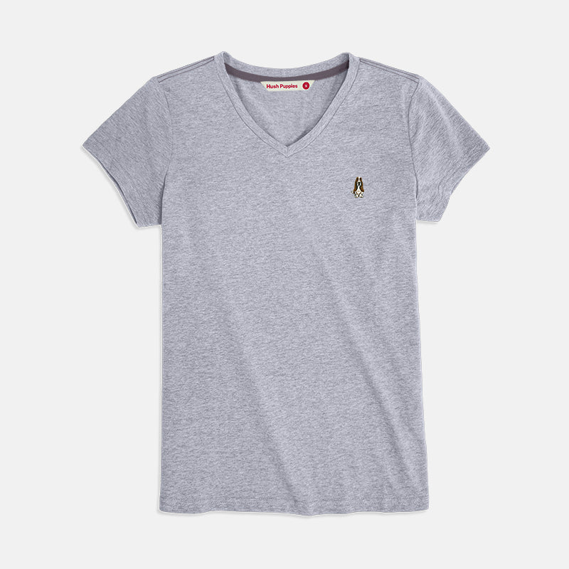 Ladies' V-Neck Basic Tee With Embroidery | Cotton Mixed | HLT308729