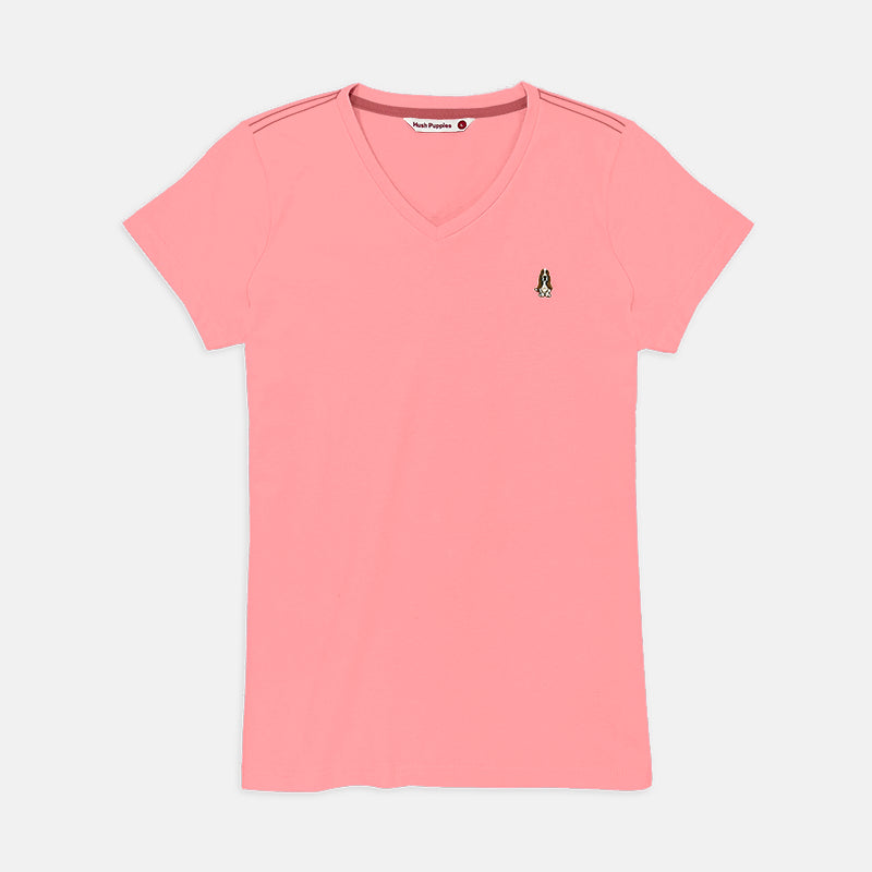 Ladies' V-Neck Basic Tee With Embroidery | Cotton Mixed | HLT308729