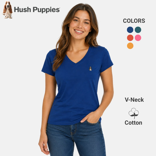 Ladies' V-Neck Basic Tee With Embroidery | Cotton Mixed | HLT409327