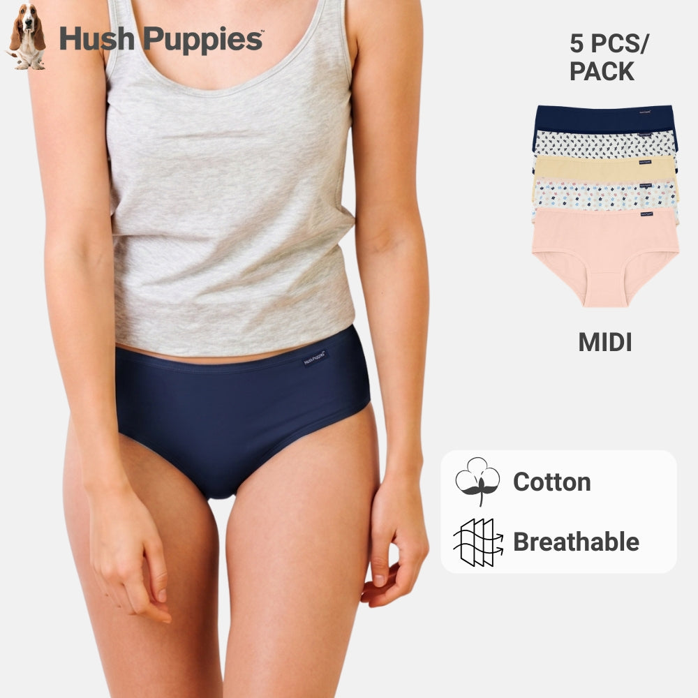 Flower Print Cotton Spandex Midi 5pcs Ladies Panties HLU449221