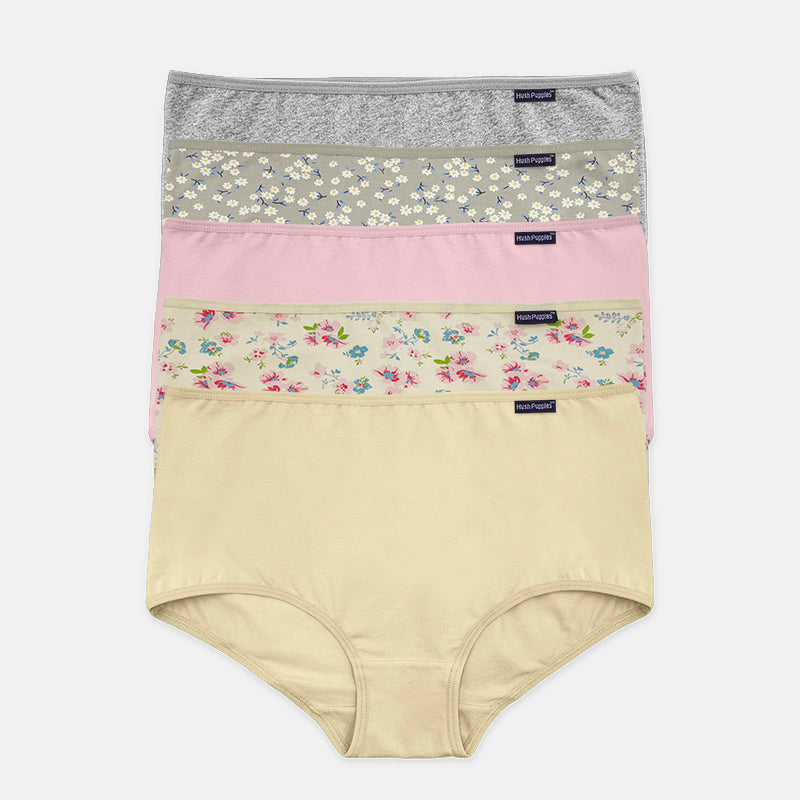 5pcs Ladies' Panties Flower Print | Cotton Spandex | Maxi | HLU449222