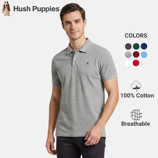 Men's Basic Solid Polo Tee Slim Fit With Small Dog Embroidery | Pique 100% Cotton | HMP107888