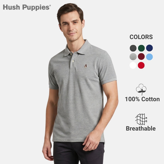 Men's Basic Solid Polo Tee Slim Fit With Small Dog Embroidery | Pique 100% Cotton | HMP107888