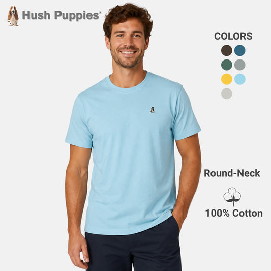 Hush Puppies Men's Round Neck Basic Tee | 100% Cotton | Slim Fit | HMT439212