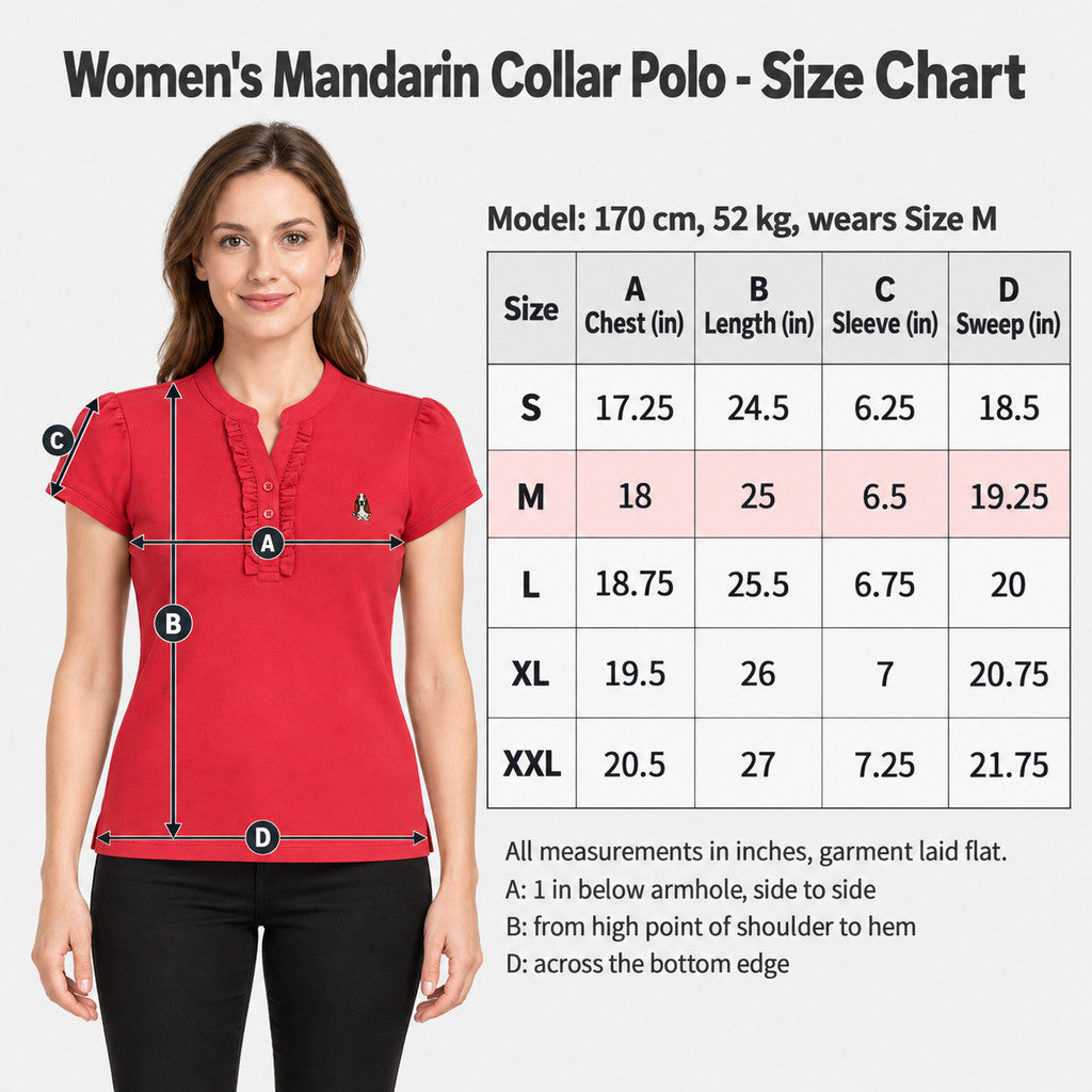 Women's Mandarin Collar Polo with Ruffle Placket | Cotton Blend | HLP601049