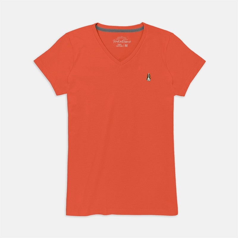 Ladies' V-Neck Basic Tee With Embroidery | Cotton Mixed | HLT409327