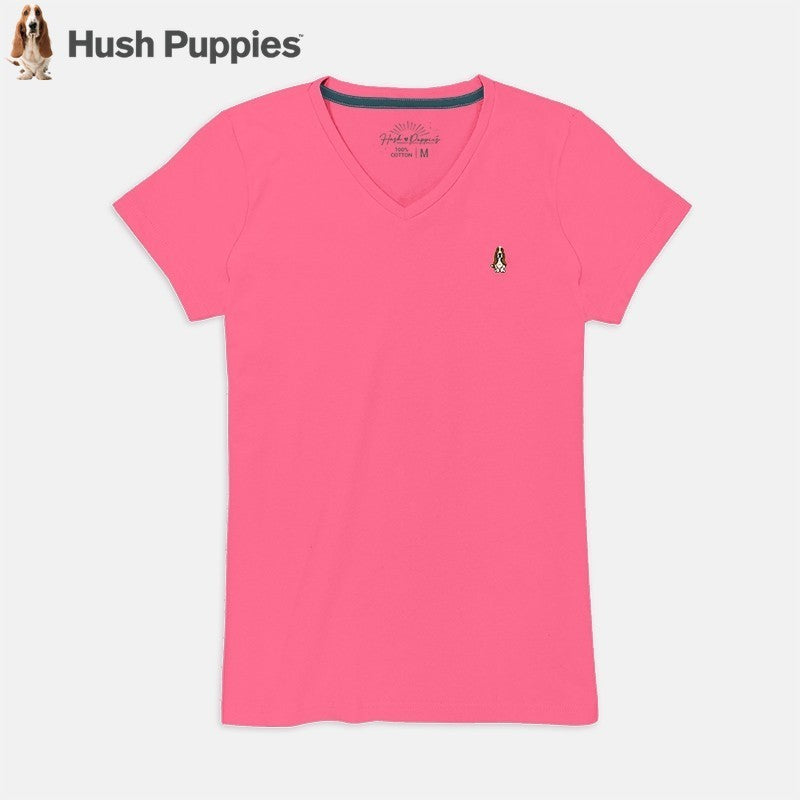 Ladies' V-Neck Basic Tee With Embroidery | Cotton Mixed | HLT409327