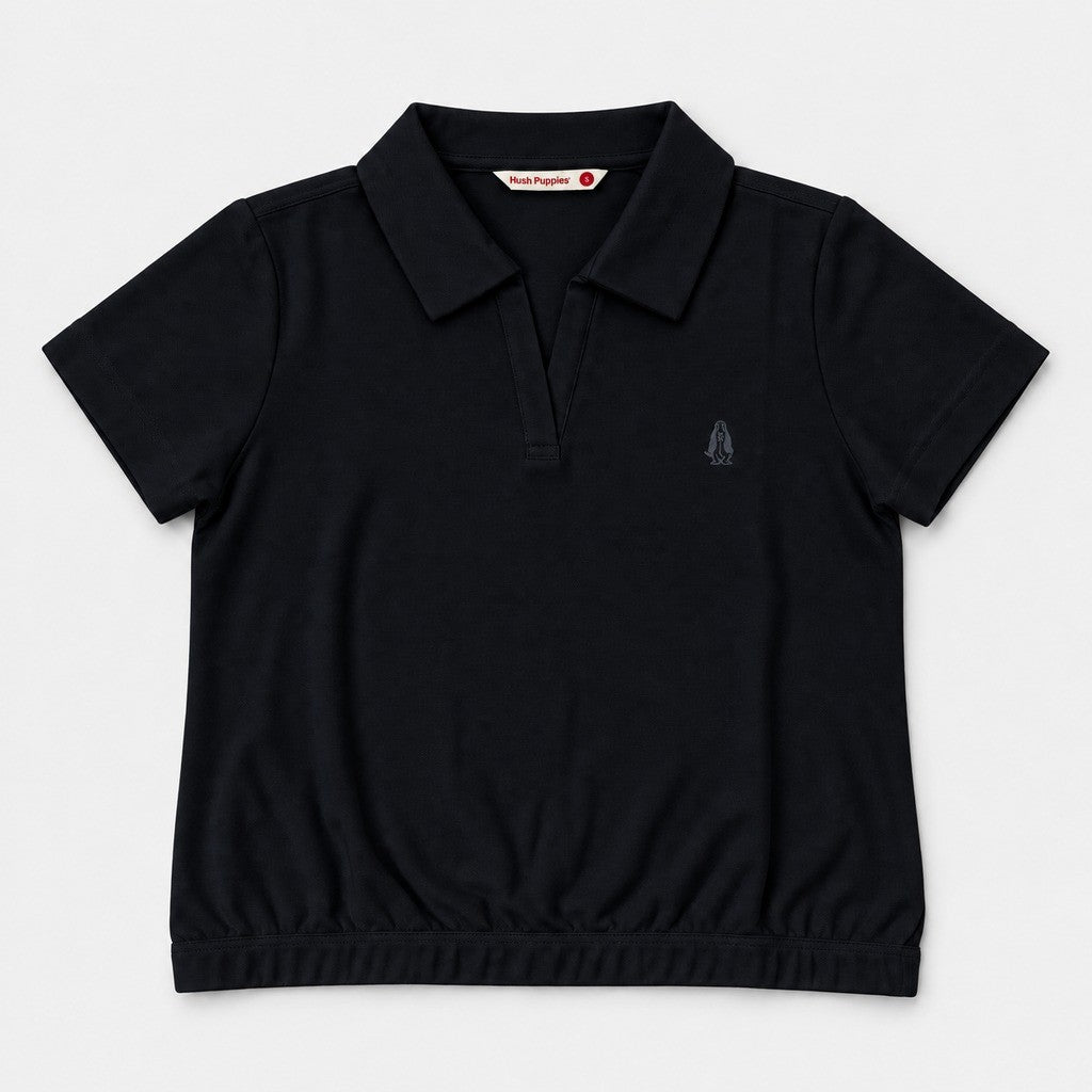 Women's Open V-Neck Mini Polo with Banded Hem | Cotton Blend | HLP651108