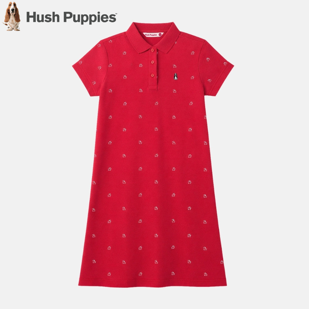 Ladies' Full Print Polo Dress With Small Dog Embroidery | Cotton Spandex | HLD579809