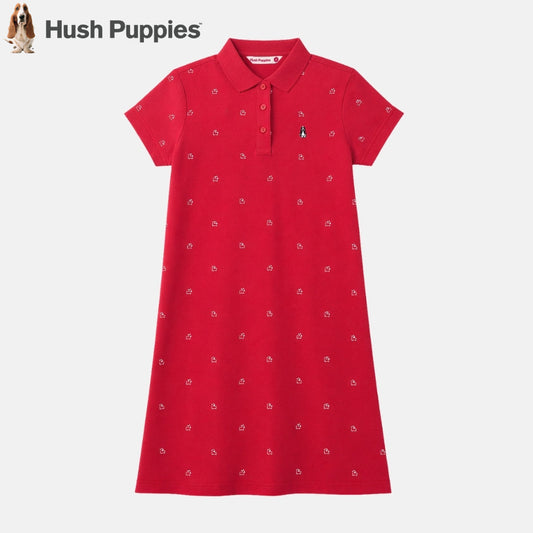 Ladies' Full Print Polo Dress With Small Dog Embroidery | Cotton Spandex | HLD579809