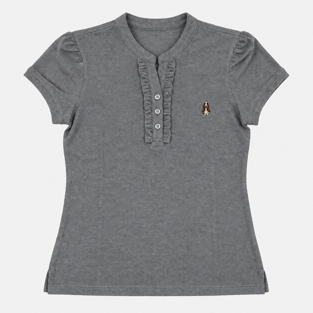 Women's Mandarin Collar Polo with Ruffle Placket | Cotton Blend | HLP601049