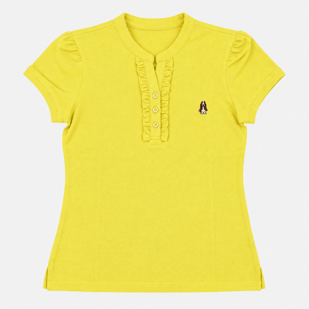 Women's Mandarin Collar Polo with Ruffle Placket | Cotton Blend | HLP601049