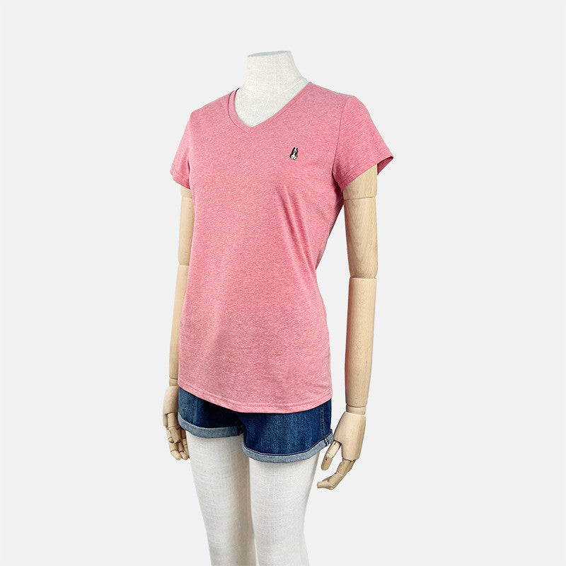 Ladies' V-Neck Basic Tee With Embroidery | Cotton Mixed | HLT409327