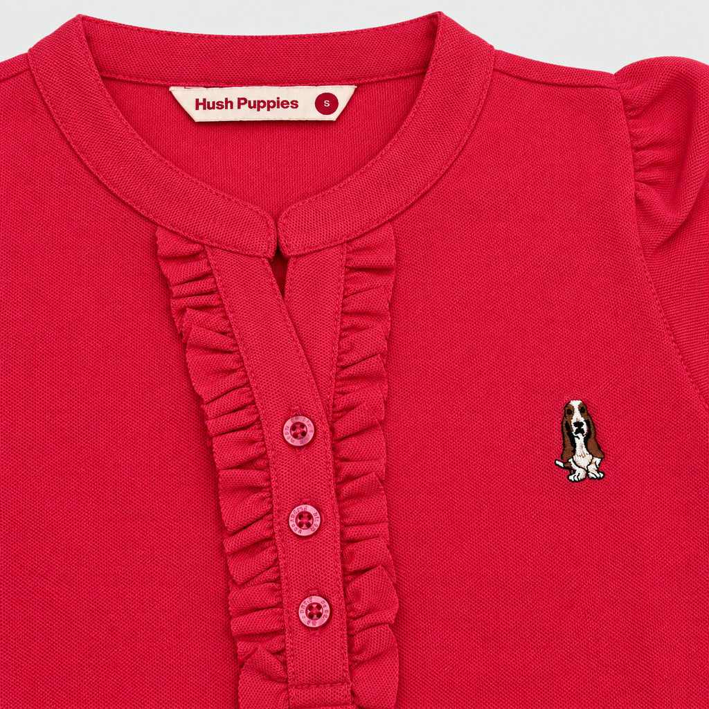 Women's Mandarin Collar Polo with Ruffle Placket | Cotton Blend | HLP601049