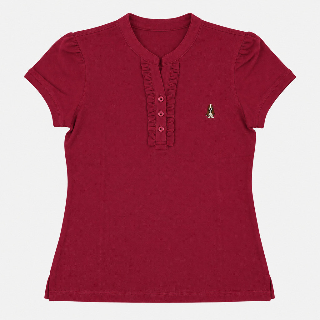 Women's Mandarin Collar Polo with Ruffle Placket | Cotton Blend | HLP601049
