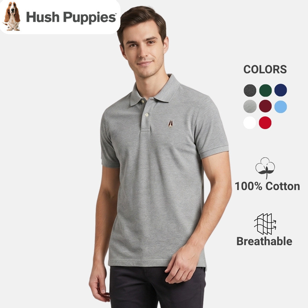 Men's Basic Solid Polo Tee Slim Fit With Small Dog Embroidery | Pique 100% Cotton | HMP107888
