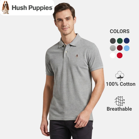 Men's Basic Solid Polo Tee Slim Fit With Small Dog Embroidery | Pique 100% Cotton | HMP107888
