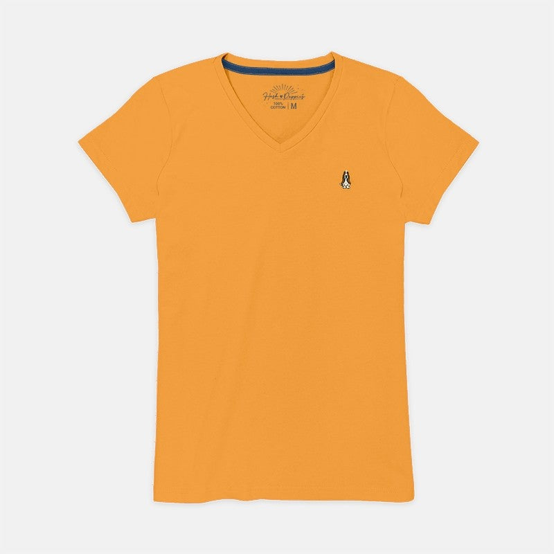 Ladies' V-Neck Basic Tee With Embroidery | Cotton Mixed | HLT409327