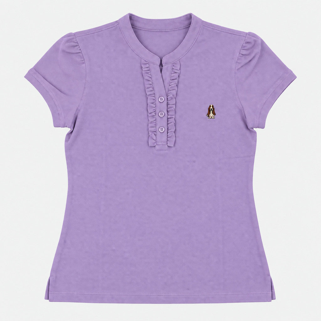 Women's Mandarin Collar Polo with Ruffle Placket | Cotton Blend | HLP601049