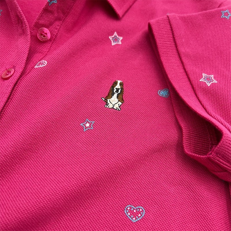 Ladies' Full Print Polo Dress With Small Dog Embroidery | Pique Cotton | HLD379033