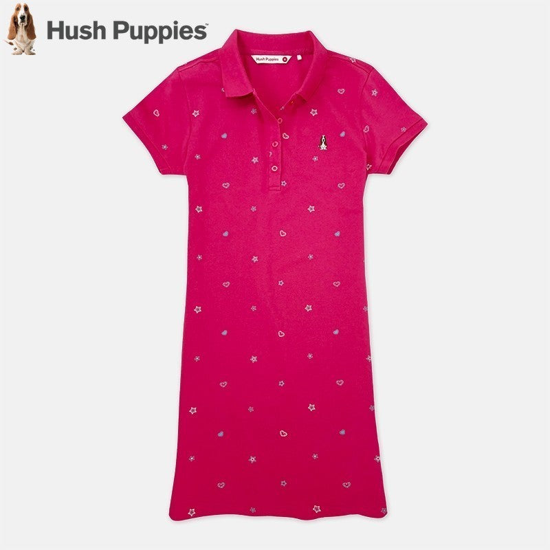 Ladies' Full Print Polo Dress With Small Dog Embroidery | Pique Cotton | HLD379033