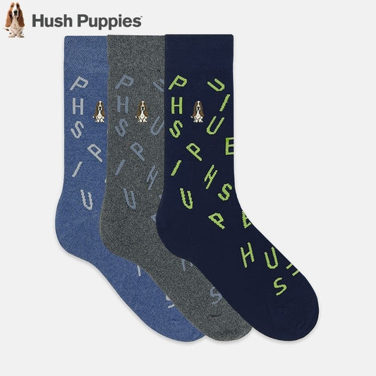 3prs Men Full Print Full Length Socks With Dog Embroidery | Cotton Spandex | HMS479554
