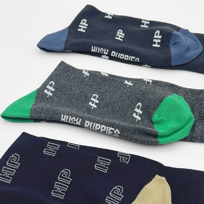 3prs Men Full Print Full Length Socks | Cotton Spandex | HMS479552