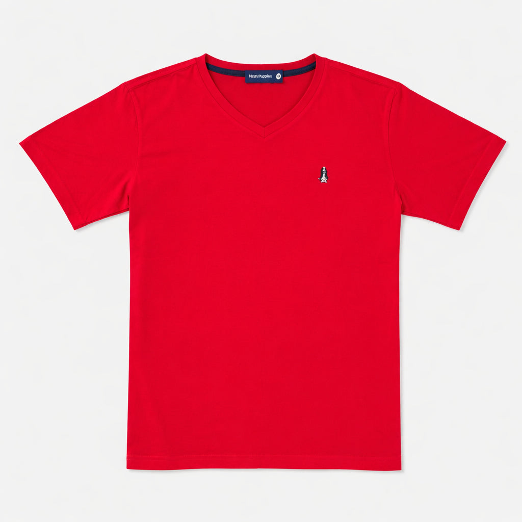 Men's V-Neck Basic Tee with Embroidery | 100% Cotton | Modern Fit | HMT409417