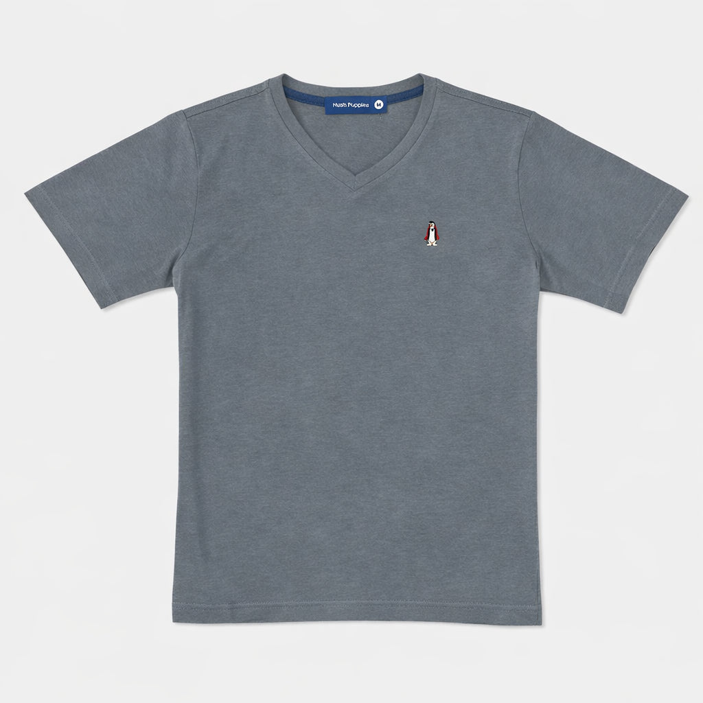 Men's V-Neck Basic Tee with Embroidery | 100% Cotton | Modern Fit | HMT409417