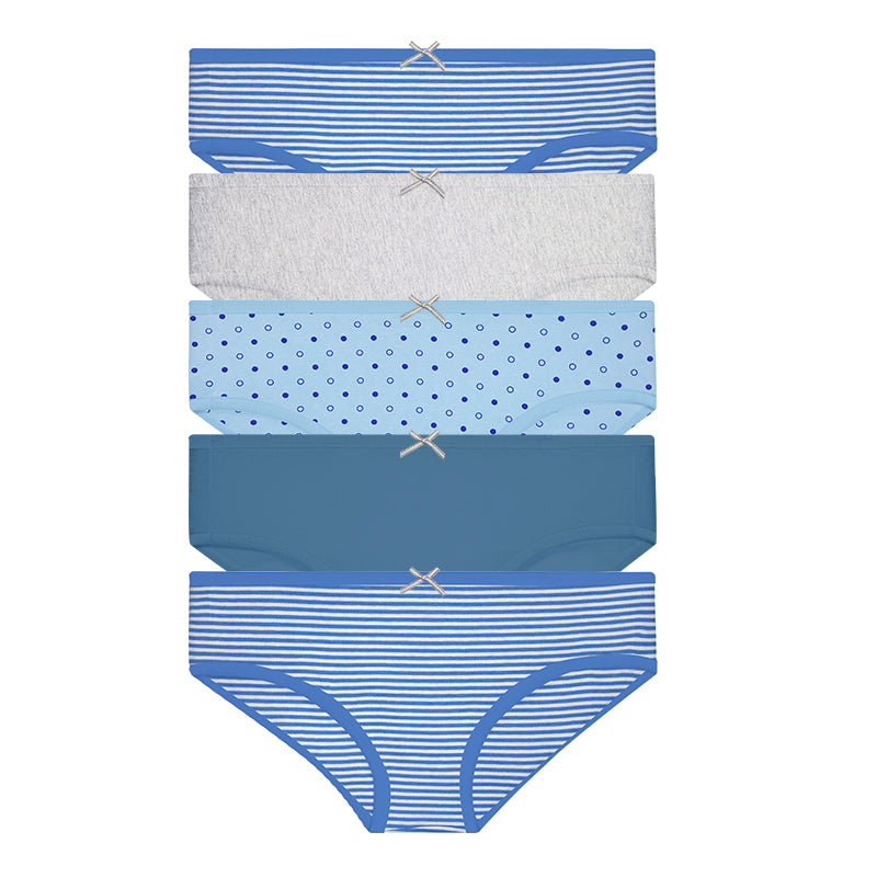 5pcs Ladies' Dots Stripes Panties | Cotton Spandex | Hipster HLU278256AS1